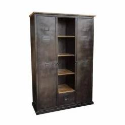 Coupon ✔️ Armoire Fer Et Bois Ciré 2 Portes+ 1 Niche étagère+ 1 Tiroir L120 X P47 X H180 ????