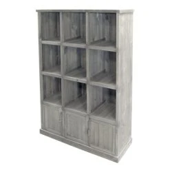 Le moins cher ✨ Buffet Haut 9 Cases 3 Portes L117 X P38 X H159 Cm Gris Clair ????