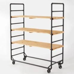 Budget ???? Chariot Boulanger Métal Noir Et Tablettes Bois L120 X P50 X H150cm ???? -Buffets Shop chariot boulanger metal noir et tablettes bois l120 x p50 x h150cm 03