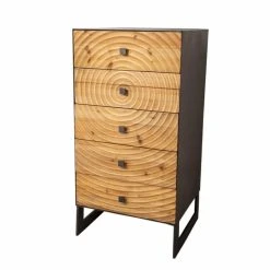 Meilleure vente ???? Commode 5 Tiroirs Fer + Bois Ciré Collection SUN L45.5 X P40 X H90 ⭐