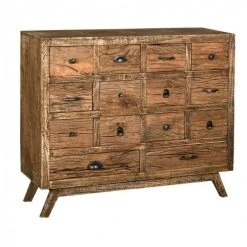 Bon marché ???? Commode En Bois Recyclé Et Métal 14 Tiroirs 110x37x90 ????
