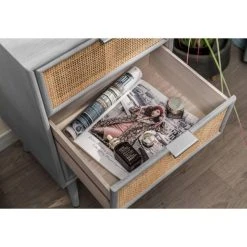 Grosses soldes ???? Commode Grise Chiffonnier Scand.en Bois 3 Tiroirs Cannage Rotin 42 X 36 X 71 Cm ???? -Buffets Shop commode grise chiffonnier scand en bois 3 tiroirs cannage rotin 42 x 36 x 71 cm 03