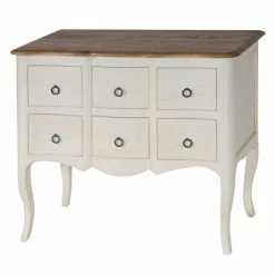 De gros ???? Commode Ile De France Blanc Patiné Plateau Ciré L80 X H85 X P55 6 Tiroirs ????