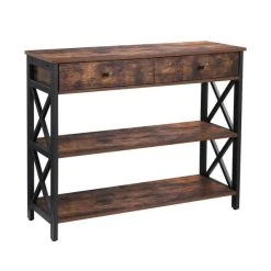 Meilleure affaire ❤️ Commode Métal Et Bois 2 TiroirsL100 X P33 X H80 Cm ????