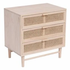 Promo ???? Commode Scandinave Bois 3 Tiroirs Rangement Cannage 64.5 X 41.5 X 65 Cm ????