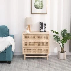 Promo ???? Commode Scandinave Bois 3 Tiroirs Rangement Cannage 64.5 X 41.5 X 65 Cm ???? -Buffets Shop commode scandinave bois 3 tiroirs rangement cannage 64 5 x 41 5 x 65 cm 03