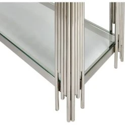 Nouveau ⭐ Console Gris - Plateau Verre Pieds Métal 120 X 43 Cm ???? -Buffets Shop console gris plateau verre pieds metal 120 x 43 cm 03