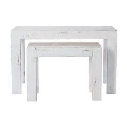 Sortie ⭐ Console Héritage L118 X P39 X H75cm/L79 X P29 X H60cm - Blanc Patiné - Par 2 ❤️