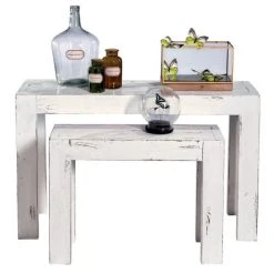 Sortie ⭐ Console Héritage L118 X P39 X H75cm/L79 X P29 X H60cm - Blanc Patiné - Par 2 ❤️ -Buffets Shop console heritage l118 x p39 x h75cm l79 x p29 x h60cm blanc patine par 2 03