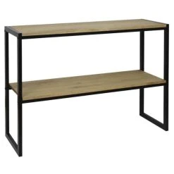 De gros ???? Console Icub Double Plateau Industriel 32x120x75 Cm Noir - Pin Vieilli ????