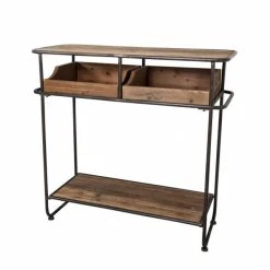 Grosses soldes ???? Console Industrielle Bois Ciré 2 Tiroirs L105 X P40 X H101 ????