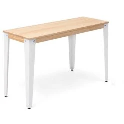 Offres ???? Console Scandinave Lunds 39x110x75cm Métal Blanc-plateau Bois Finition Naturel. ????