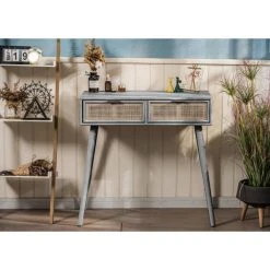 Meilleure affaire ???? Console Table Scandinave En Bois Avec 2 Tiroirs Gris 80x42x79 Cm ???? -Buffets Shop console table scandinave en bois avec 2 tiroirs gris 80x42x79 cm 02