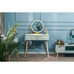 Vente flash ???? Console Table Scandinave En Bois Avec 2 Tiroirs Vert 80 X 42 X 79 Cm ✔️ -Buffets Shop console table scandinave en bois avec 2 tiroirs vert 80 x 42 x 79 cm 02
