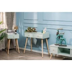 Vente flash ???? Console Table Scandinave En Bois Avec 2 Tiroirs Vert 80 X 42 X 79 Cm ✔️ -Buffets Shop console table scandinave en bois avec 2 tiroirs vert 80 x 42 x 79 cm 03