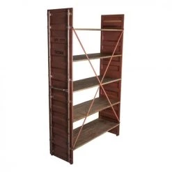Meilleur prix ???? Etagère Container Rouge Tole + Bois Ciré L107 X P38 X H175.5 ✔️ -Buffets Shop etagere container rouge tole bois cire l107 x p38 x h175 5 04