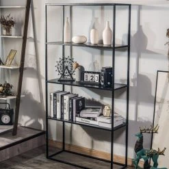 Acheter ???? Etagère Industrielle Moderne De 4 Niveaux,coloris Noir, En Métal 80x30x160 Cm ???? -Buffets Shop etagere industrielle moderne de 4 niveaux coloris noir en metal 80x30x160 cm 03