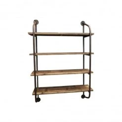 Le moins cher ✨ Etagère Murale Industrielle 4 Plateaux Bois Ciré L80 X P23.5 X H120 ????