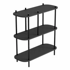 Tout neuf ✔️ Etagere Scandinave 3 Niv, Structure Métal Noir, Plateaux Bois Noir 80x30x83cm ????