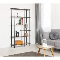 Sortie ???? Etagere Scandinave 6 Niv, Structure Métal Noir, Plateaux Bois 100x30x169 Cm ???? -Buffets Shop etagere scandinave 6 niv structure metal noir plateaux bois 100x30x169 cm 04