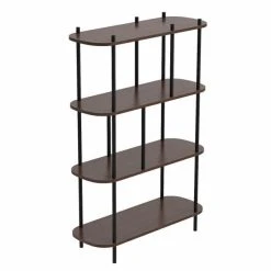 Grosses soldes ???? Etagère Scandinave Marron 4 Niv, Struct. Métal Noir, Plateaux Bois 80x30x118cm ????