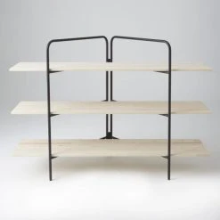 Promo ???? Etagere Symira Structure Noire 3 Tablettes Bois L170 X H 120 Cm ✔️