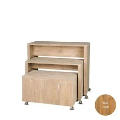 Meilleure vente ???? Lot De 3 Tables Gigogne Sur Roulettes, Bois Massif, 119x50x100 ????
