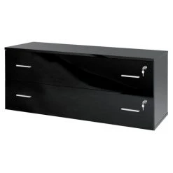 Coupon ???? Meuble 2 Tiroirs + Serrures Noir Laqué 120x42x51cm ????