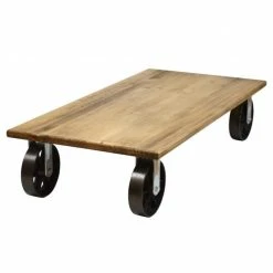 Le moins cher ???? Table Basse Avec 4 Roues En Fonte Style Industriel Vintage – 120 X 60 X 27 Cm ???? -Buffets Shop table basse avec 4 roues en fonte style industriel vintage 120 x 60 x 27 cm 2