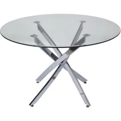 Vente flash ❤️ Table De Repas Argent - Plateau Verre Pieds Métal 120 X 120 Cm ????