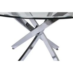 Vente flash ❤️ Table De Repas Argent - Plateau Verre Pieds Métal 120 X 120 Cm ???? -Buffets Shop table de repas argent plateau verre pieds metal 120 x 120 cm 03