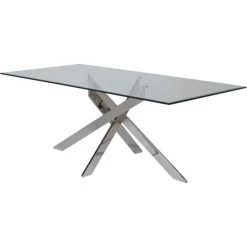Nouveau ???? Table De Repas Argent - Plateau Verre Pieds Métal 200 X 100 Cm ???? -Buffets Shop table de repas argent plateau verre pieds metal 200 x 100 cm 04