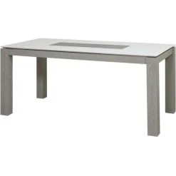 Meilleure affaire ???? Table De Repas Extensible Gris Et Blanc -plateau Verre Pieds En Bois 180 X 90 Cm ???? -Buffets Shop table de repas extensible gris et blanc plateau verre pieds en bois 180 x 90 cm 02