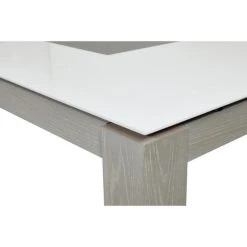 Meilleure affaire ???? Table De Repas Extensible Gris Et Blanc -plateau Verre Pieds En Bois 180 X 90 Cm ???? -Buffets Shop table de repas extensible gris et blanc plateau verre pieds en bois 180 x 90 cm 03