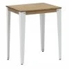 Grosses soldes ???? Table Haute Mange Debout Lunds 59x59x110cm Métal Blanc-plateau Bois Vieilli. ????