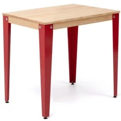 De gros ???? Table Salle à Manger Lunds 80x80x75cm Rouge-plateau Bois Finition Naturel. ????