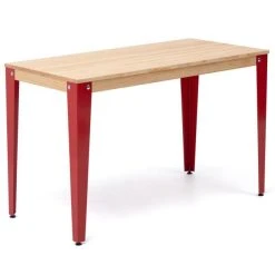Bon marché ???? Table Salle à Manger Lunds 90x160x75cm Métal Rouge-plateau Bois Finition Naturel ????