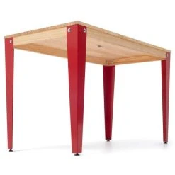 Bon marché ???? Table Salle à Manger Lunds 90x160x75cm Métal Rouge-plateau Bois Finition Naturel ???? -Buffets Shop table salle a manger lunds 90x160x75cm metal rouge plateau bois finition naturel 04