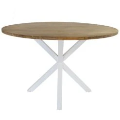 Tout neuf ⌛ Table Salle à Manger Ronde Pied étoile Industriel 100cm Blanc-bois Vieilli ????