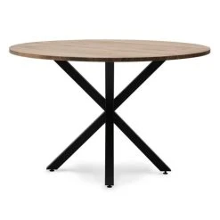 Coupon ???? Table Salle à Manger Ronde Pied étoile Industriel 120cm Noir-bois Vieilli ???? -Buffets Shop table salle a manger ronde pied etoile industriel 120cm noir bois vieilli 02