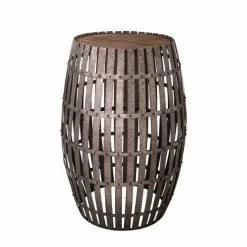 De gros ???? Tonneau De Bar Ajouré Fer Et Bois Ciré H: 100 Ø70 Plateau Ø 52 ????